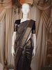 Deep Navy Blue Floral Vine Zari Woven Design Pure Kanchipuram Silk Saree with Zari Border