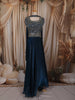 Deep Navy Blue Floral Zari Embroidered Design Organza Lehenga with Choker Dupatta