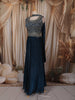 Deep Navy Blue Floral Zari Embroidered Design Organza Lehenga with Choker Dupatta