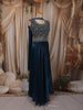 Deep Navy Blue Floral Zari Embroidered Design Organza Lehenga with Choker Dupatta