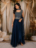 Deep Navy Blue Floral Zari Embroidered Design Organza Lehenga with Choker Dupatta
