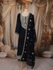Deep Navy Blue Floral Zari Embroidered Design Silk Straight Cut Salwar Suit with Dupatta