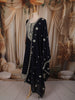 Deep Navy Blue Floral Zari Embroidered Design Silk Straight Cut Salwar Suit with Dupatta