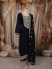 Deep Navy Blue Floral Zari Embroidered Design Silk Straight Cut Salwar Suit with Dupatta