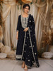 Deep Navy Blue Floral Zari Embroidered Design Silk Straight Cut Salwar Suit with Dupatta