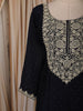 Deep Navy Blue Floral Zari Embroidered Design Silk Straight Cut Salwar Suit with Dupatta