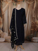 Deep Navy Blue Floral Zari Embroidered Design Silk Straight Cut Salwar Suit with Dupatta