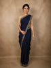 Deep Navy Blue Floral Zari Embroidered Design Tissue Designer Saree with Scalloped Border