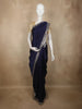 Deep Navy Blue Floral Zari Embroidered Design Tissue Designer Saree with Scalloped Border