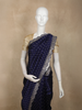 Deep Navy Blue Floral Zari Embroidered Design Tissue Designer Saree with Scalloped Border