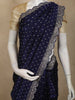 Deep Navy Blue Floral Zari Embroidered Design Tissue Designer Saree with Scalloped Border