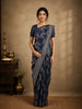 Deep Navy Blue Floral Zari Woven Design Pure Banarasi Silk Saree with Zari Border