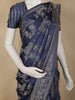 Deep Navy Blue Floral Zari Woven Design Pure Banarasi Silk Saree with Zari Border