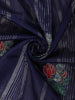 Deep Navy Blue Floral and Striped Zari Woven Design Tussar Saree