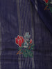 Deep Navy Blue Floral and Striped Zari Woven Design Tussar Saree