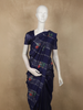 Deep Navy Blue Floral and Striped Zari Woven Design Tussar Saree