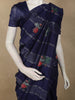 Deep Navy Blue Floral and Striped Zari Woven Design Tussar Saree