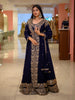 Deep Navy Blue Floral sequins and Zardozi Embroidered Design Georgette Mastani  Gown with Dupatta