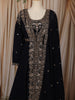 Deep Navy Blue Floral sequins and Zardozi Embroidered Design Georgette Mastani  Gown with Dupatta