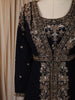 Deep Navy Blue Floral sequins and Zardozi Embroidered Design Georgette Mastani  Gown with Dupatta