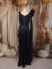 Deep Navy Blue Geometric Beads Embroidered Design Chiffon Party Gown with Attached Dupatta