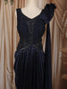 Deep Navy Blue Geometric Beads Embroidered Design Chiffon Party Gown with Attached Dupatta