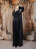 Deep Navy Blue Geometric Beads Embroidered Design Chiffon Party Gown with Attached Dupatta