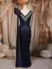 Deep Navy Blue Geometric Beads Embroidered Design Chiffon Party Gown with Attached Dupatta