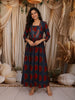 Deep Navy Blue Geometric Printed Design Cotton Anarkali Kurti