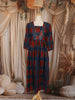 Deep Navy Blue Geometric Printed Design Cotton Anarkali Kurti