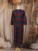Deep Navy Blue Geometric Printed Design Cotton Anarkali Kurti