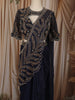 Deep Navy Blue Heavy Beads and Kartana Embroidered Design Shimmer Ready To Wear Saree with Designer Blouse