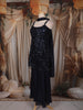 Deep Navy Blue Heavy Sequins Embroidered Design Net Palazzo Suit  with Choker Dupatta