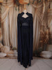 Deep Navy Blue Heavy Sequins and Beads Embroidered Design Satin Silk Skirt Top with Cape