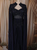 Deep Navy Blue Heavy Sequins and Beads Embroidered Design Satin Silk Skirt Top with Cape