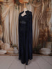 Deep Navy Blue Heavy Sequins and Beads Embroidered Design Satin Silk Skirt Top with Cape