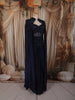 Deep Navy Blue Heavy Sequins and Beads Embroidered Design Satin Silk Skirt Top with Cape