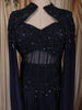 Deep Navy Blue Heavy Sequins and Beads Embroidered Design Satin Silk Skirt Top with Cape
