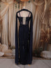 Deep Navy Blue Heavy Sequins and Beads Embroidered Design Satin Silk Skirt Top with Cape