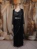 Deep Navy Blue Heavy Sequins and Beads Embroidered Design Georgette Lehenga with Attached Dupatta