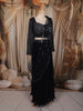 Deep Navy Blue Heavy Sequins and Beads Embroidered Design Georgette Lehenga with Attached Dupatta