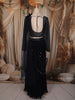 Deep Navy Blue Heavy Sequins and Beads Embroidered Design Georgette Lehenga with Attached Dupatta