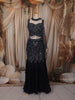 Deep Navy Blue Heavy Sequins and Beads Embroidered Design Mermaid Net Lehenga With Choker Dupatta