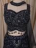 Deep Navy Blue Heavy Sequins and Beads Embroidered Design Mermaid Net Lehenga With Choker Dupatta