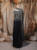 Deep Navy Blue Heavy Sequins and Beads Embroidered Design Net Lehenga with Cape Dupatta