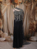 Deep Navy Blue Heavy Sequins and Beads Embroidered Design Net Lehenga with Cape Dupatta