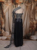 Deep Navy Blue Heavy Sequins and Beads Embroidered Design Net Lehenga with Cape Dupatta