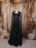 Deep Navy Blue Heavy Sequins and Beads Embroidered Design Net Mermaid Party Wear Lehenga with Matching Cape Sleeves