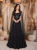 Deep Navy Blue Heavy Sequins and Beads Embroidered Design Net Mermaid Party Wear Lehenga with Matching Cape Sleeves