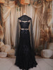 Deep Navy Blue Heavy Sequins and Beads Embroidered Design Net Mermaid Party Wear Lehenga with Matching Cape Sleeves